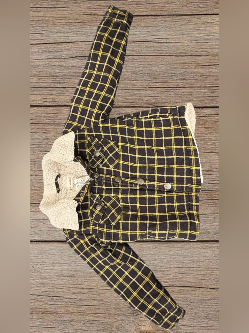 Toughskins Black & Yellow Plaid Sherpa-Lined Button-Front Shirt Jacket Size SC4